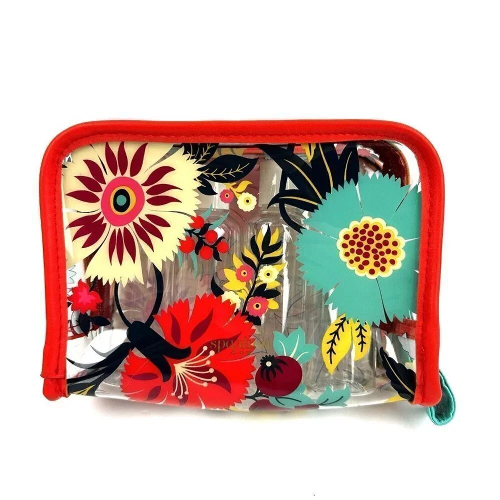 Spartina 449 Travel Case Clear Floral With Containers Brand New